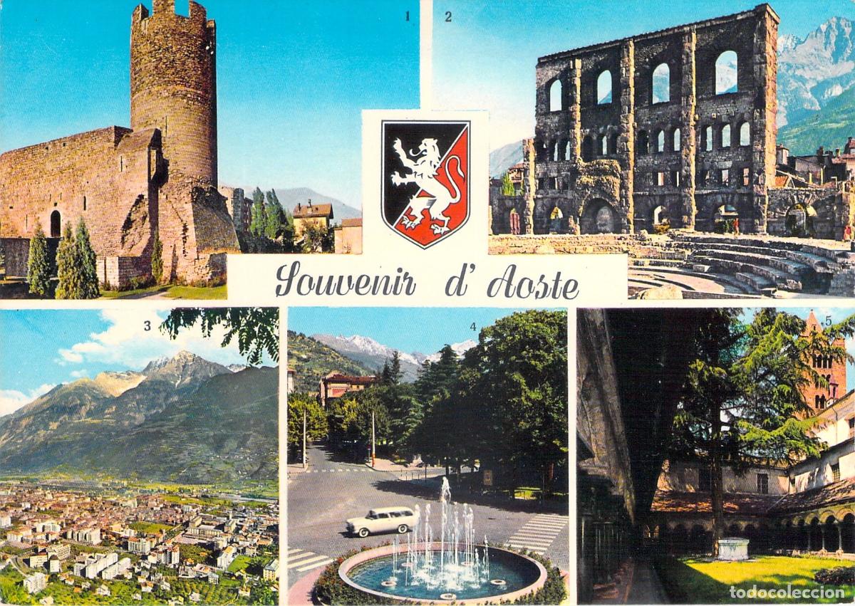 Postales: Postal de Souvenir de Aosta, Italia - Vistas de la Ciudad y Monumentos