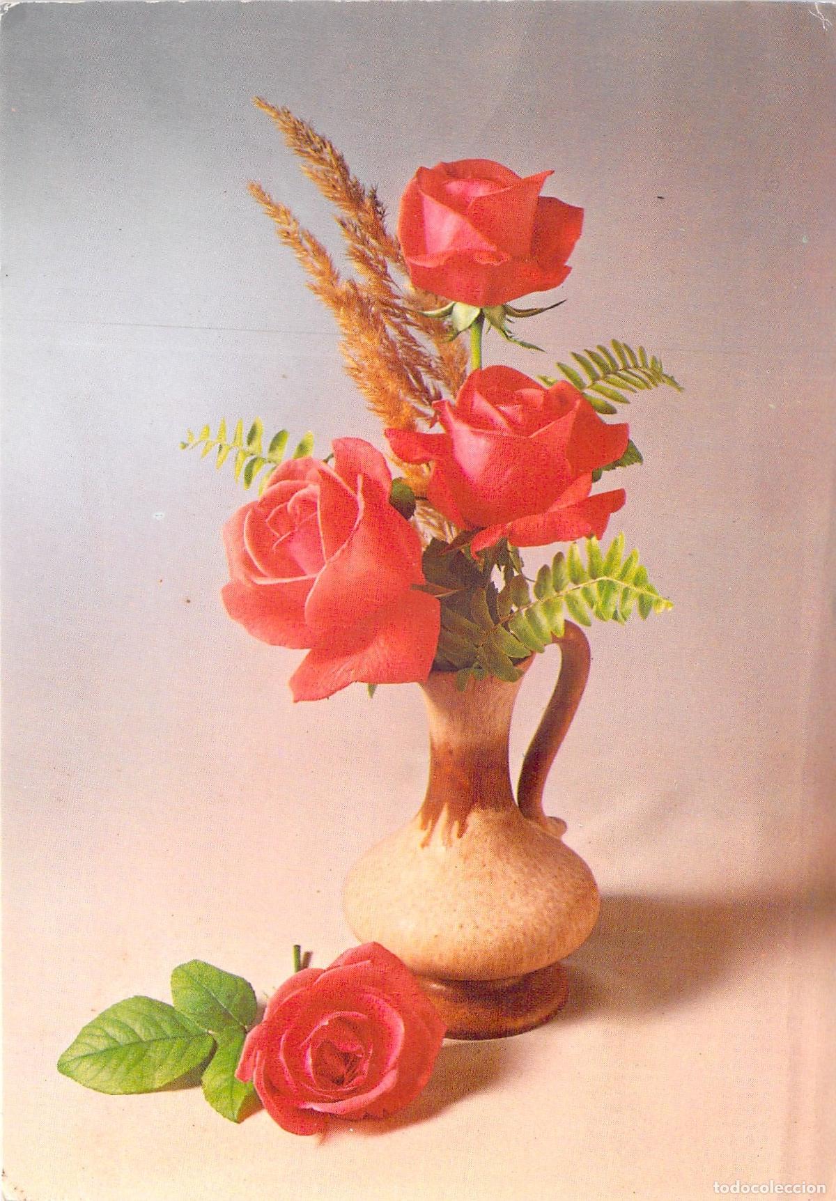 Cartes Postales: Postal de Rosas Rojas en Jarr&oacute;n Cer&aacute;mico Bodeg&oacute;n Floral