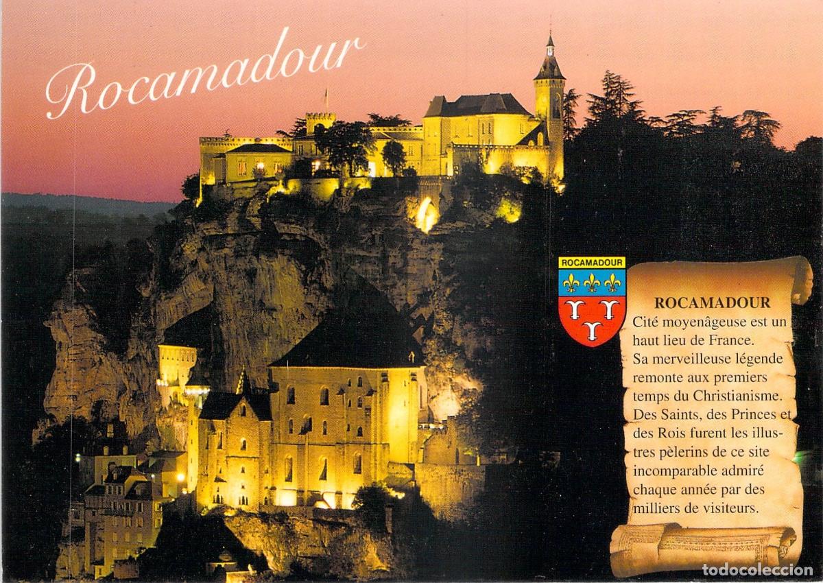 Postales: Postal de Rocamadour Francia Vista Nocturna de la Ciudad Medieval