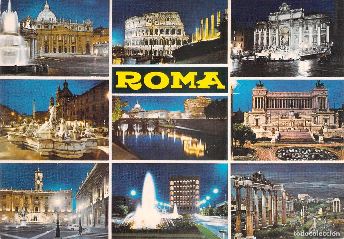Postales: Postal Roma Italia Vistas Nocturnas Multivista Coliseo y Vaticano