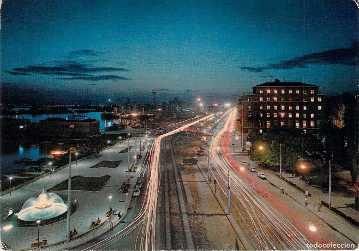 Postales: Postal de Cagliari, Via Roma de Noche, Cerde&ntilde;a, Italia