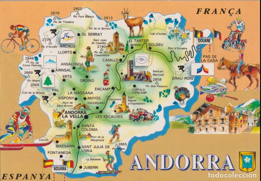 Postales: ANDORRA, MAPA CIUDADES - ESCUDO DE ORO N&ordm;695 - S/C