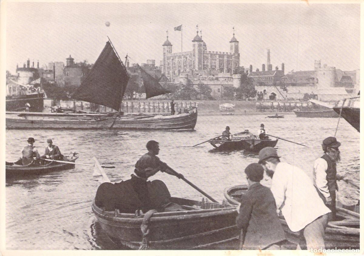 Postales: Postal de Barqueros en el R&iacute;o T&aacute;mesis y la Torre de Londres