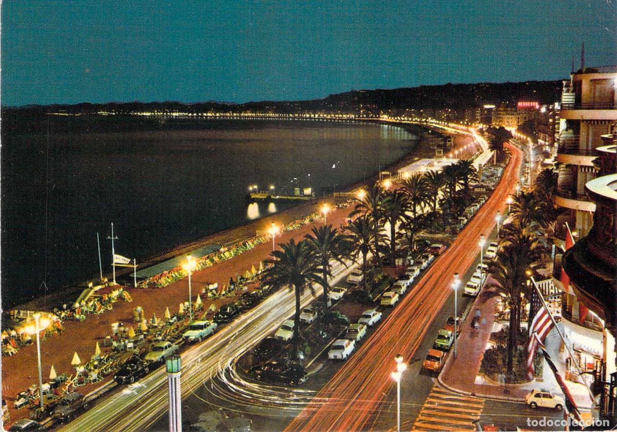 Postales: Postal de Niza, La Promenade des Anglais de Noche, Costa Azul
