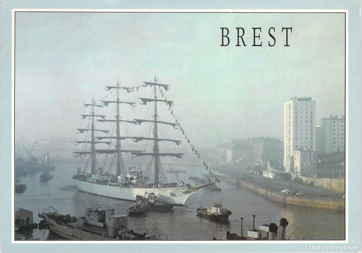 Postales: Postal de Brest Francia Buque Libertad en el R&iacute;o Penfeld