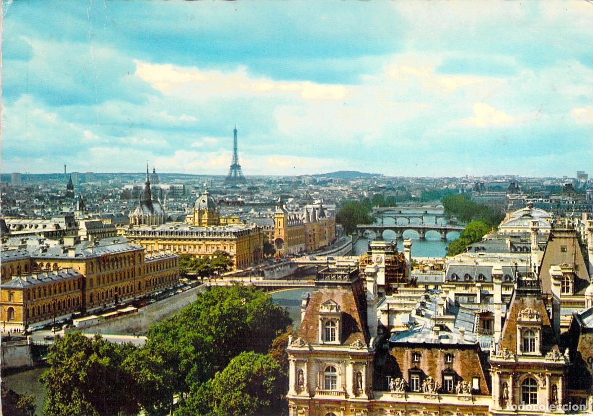 Cartoline: Postal de Par&iacute;s con Panor&aacute;mica de los Puentes del Sena y Torre Eiffel