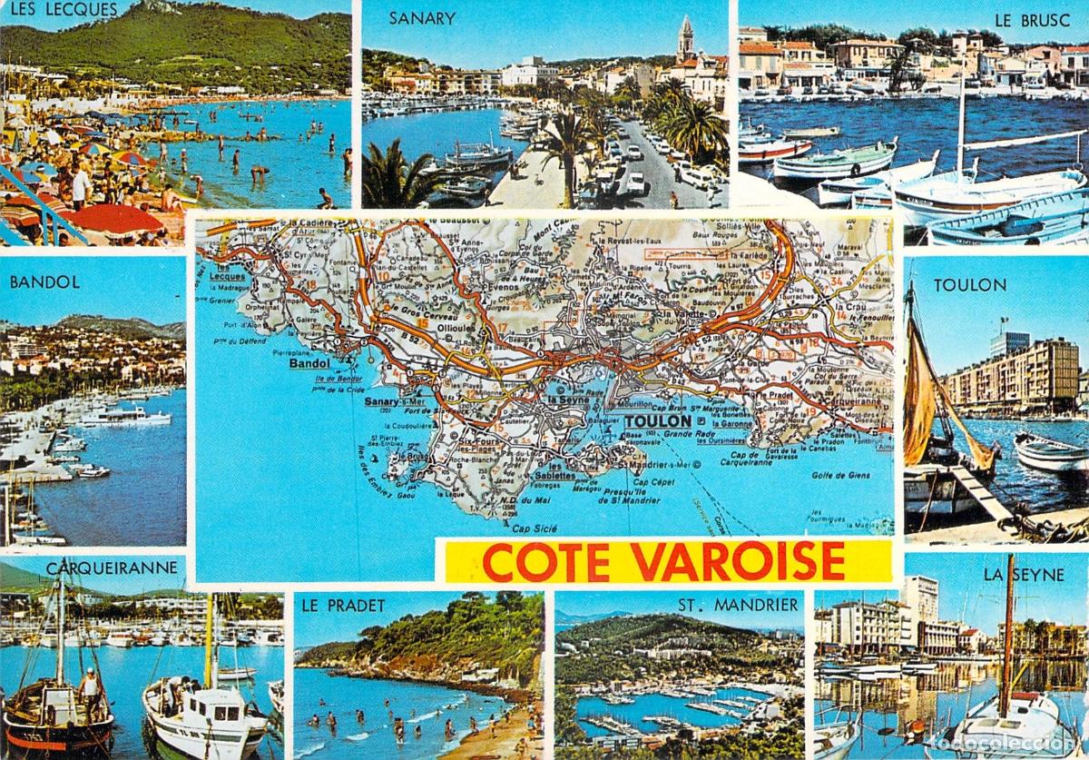 Postales: Postal de la Costa Varois Francia Mapa y Vistas M&uacute;ltiples