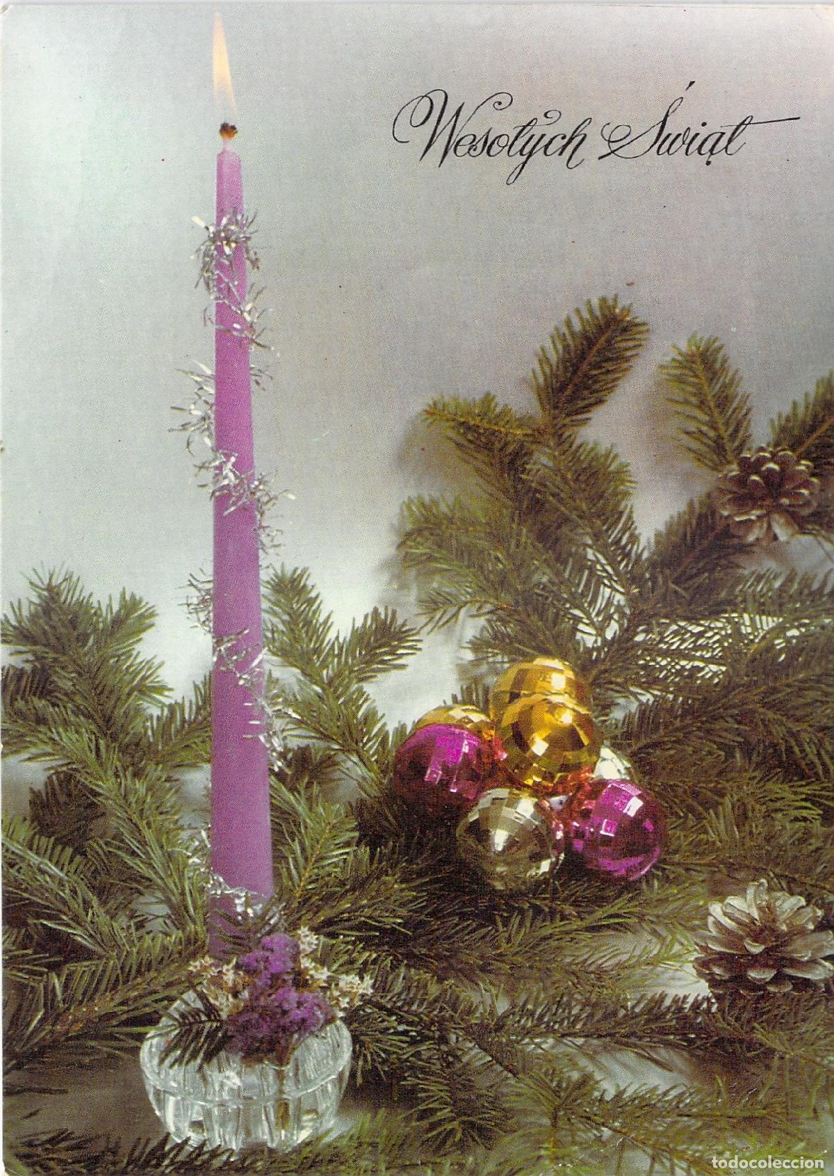 Cartoline: Postal de Navidad con Vela Rosa y Adornos - Wesołych Świąt