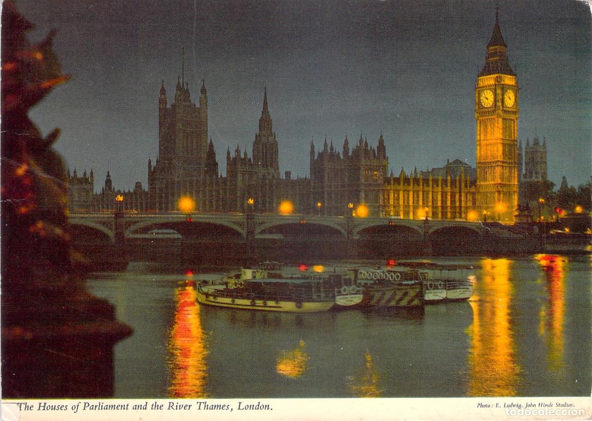 Cartoline: Tarjeta Postal de Londres: Big Ben y Parlamento al Anochecer