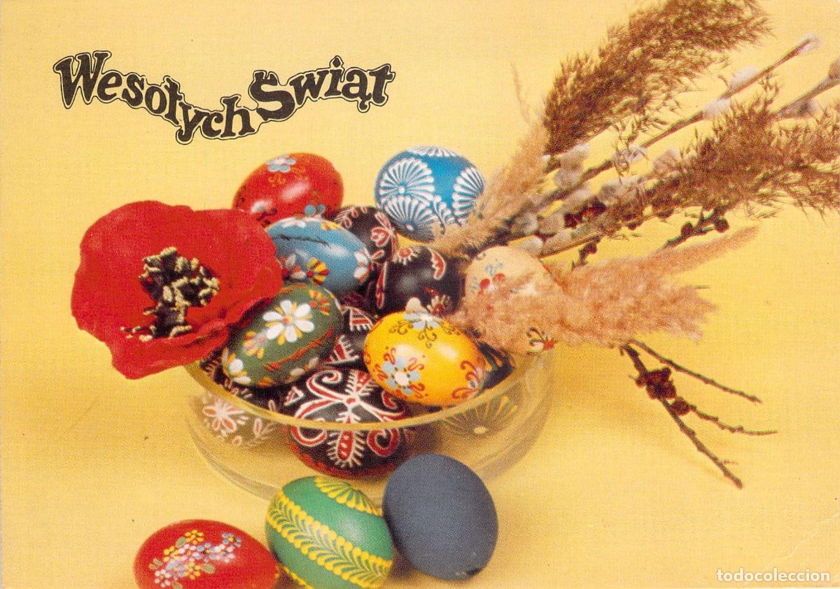 Postcards: Postal de Pascua con Huevos Pintados Tradicionales Polacos (Pisanki)