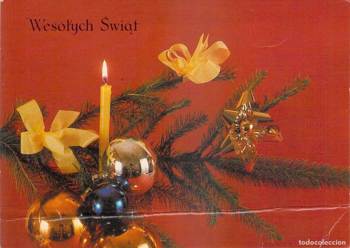 Postkarten: Postal de Navidad Polaca con Vela y Adornos Navide&ntilde;os