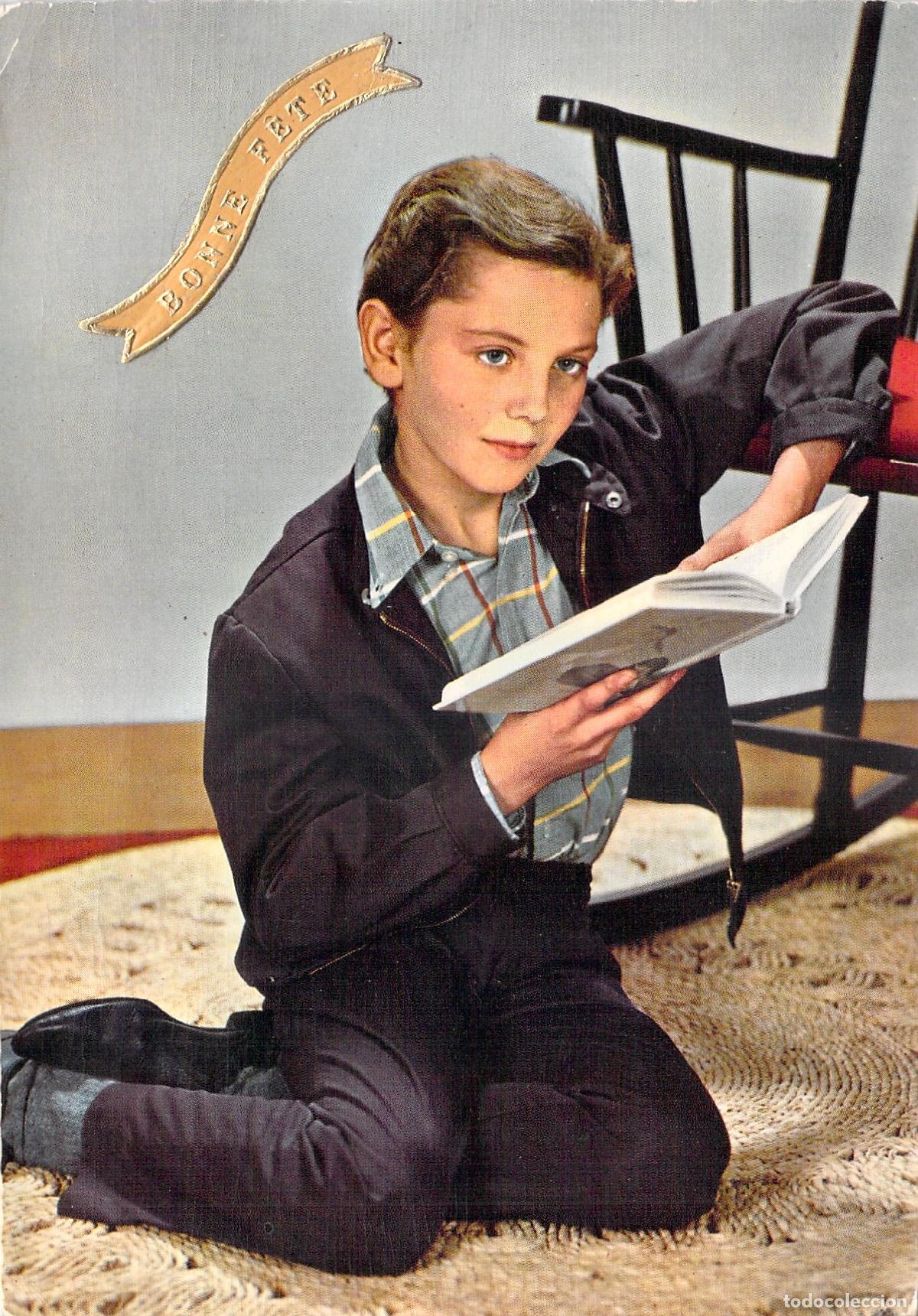 Postkarten: Postal Francesa de Ni&ntilde;o Leyendo Bonne F&ecirc;te San Nicol&aacute;s