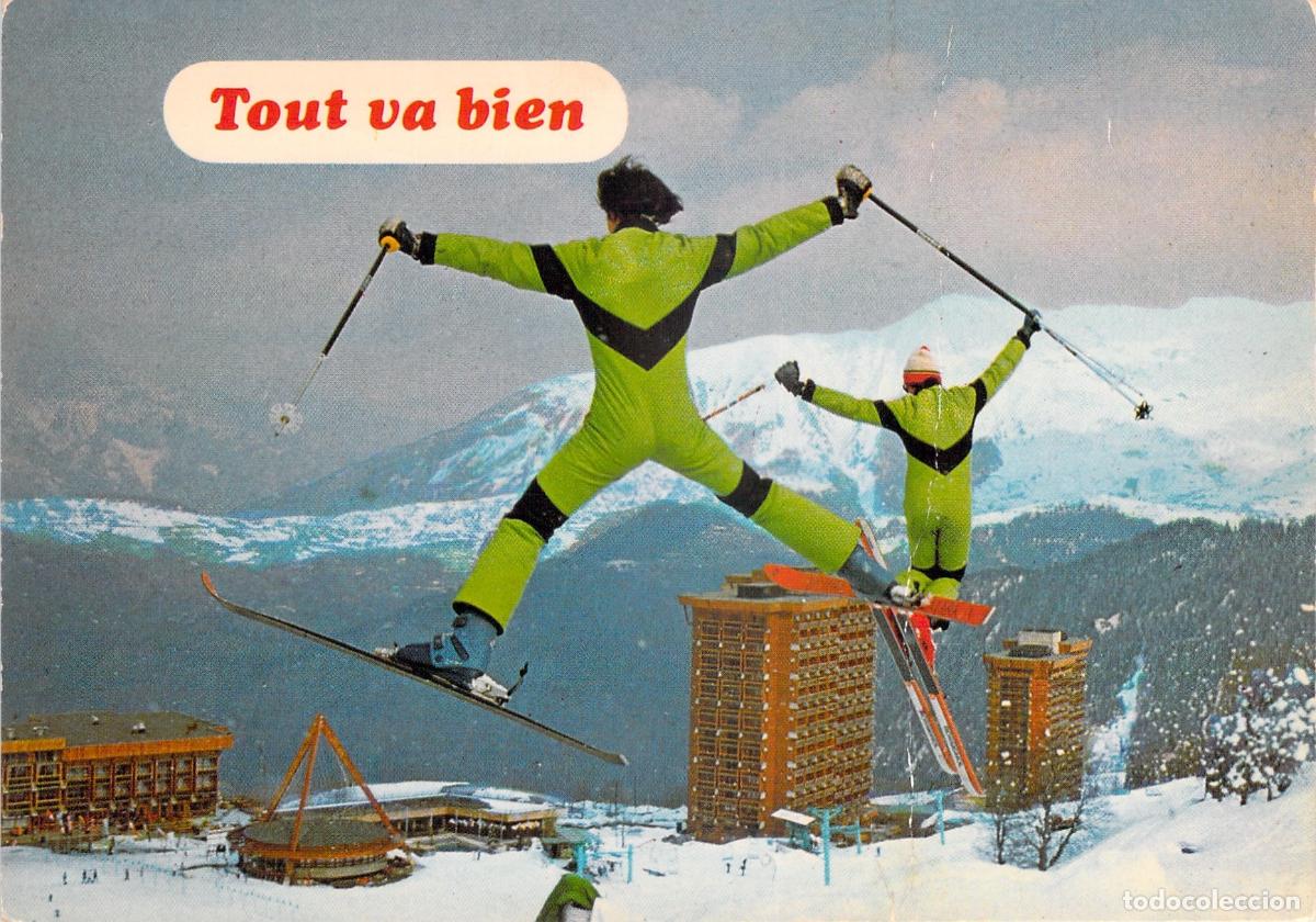 Postcards: Postal Esquiadores Saltando en Le Corbier, Alpes Franceses