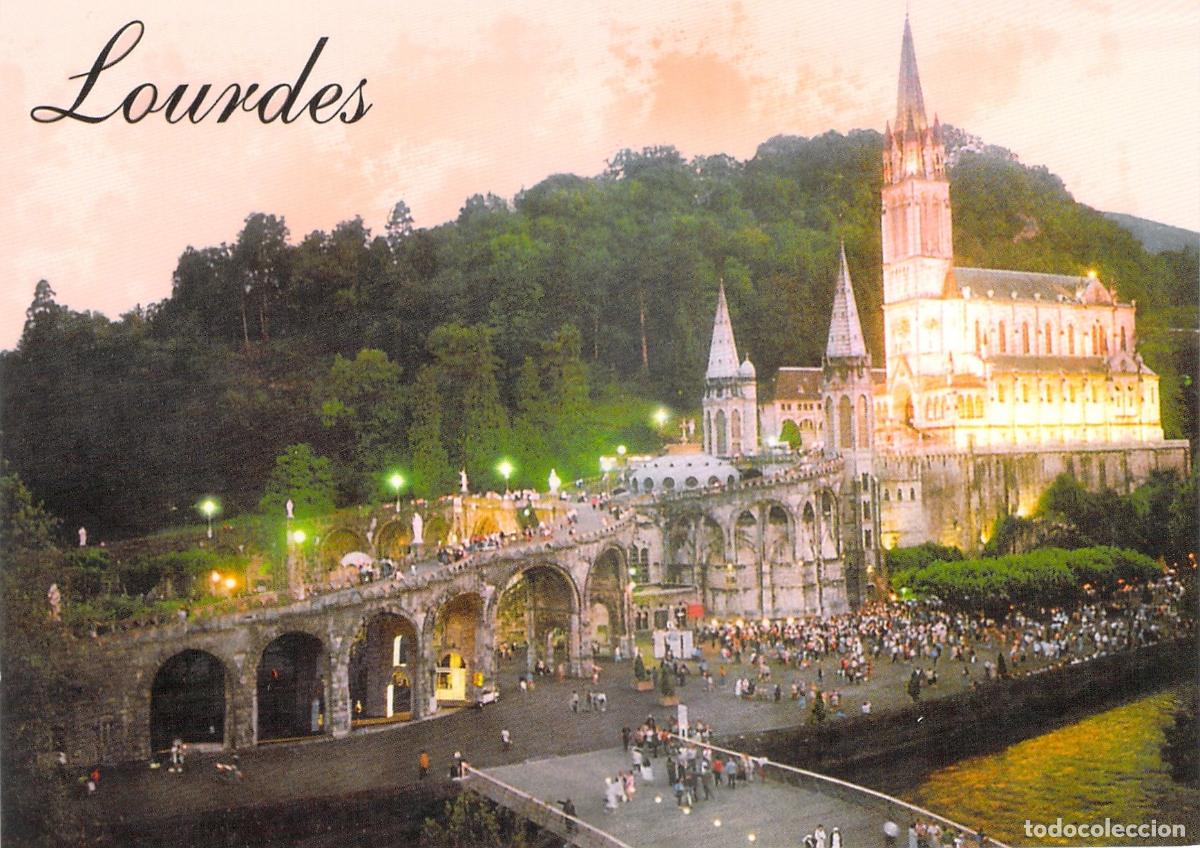 Postkarten: Postal del Santuario de Lourdes con la Bas&iacute;lica y el r&iacute;o Gave