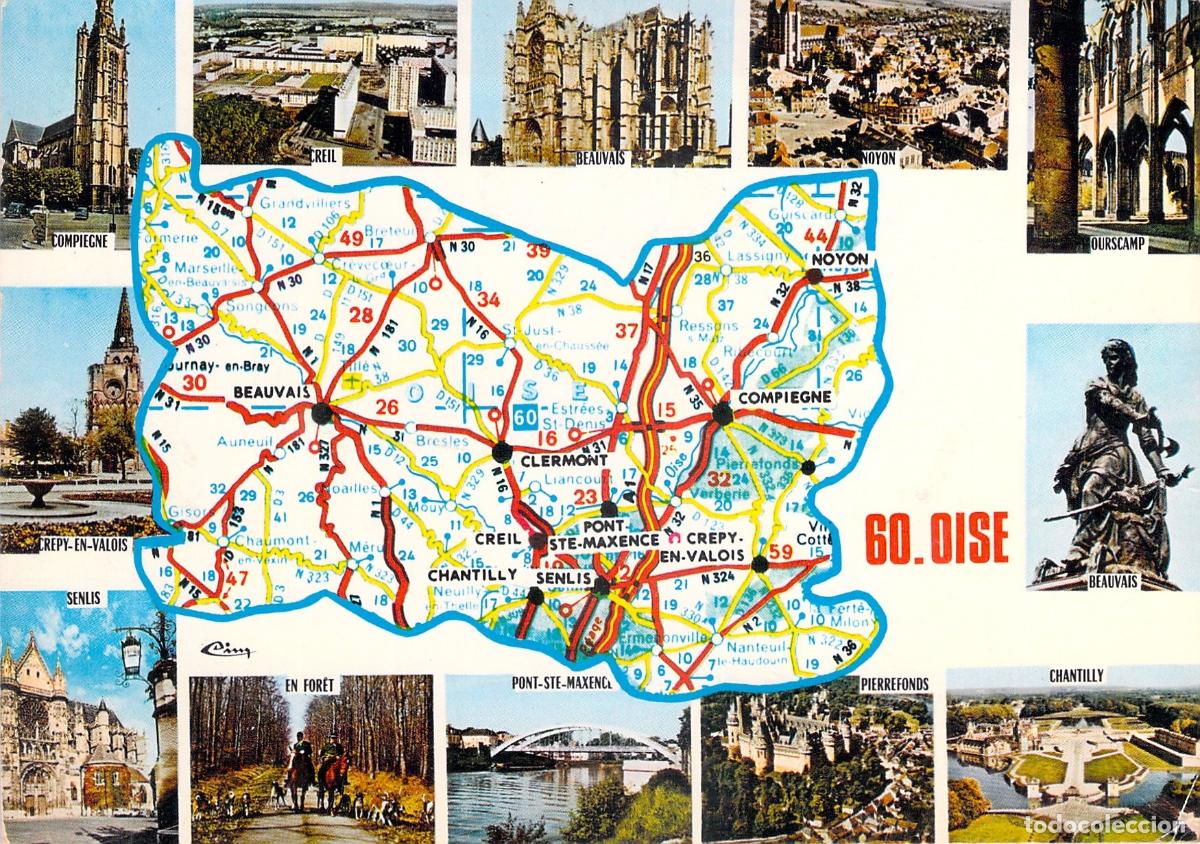 Postales: Postal Tur&iacute;stica con Mapa del Departamento de Oise, Francia