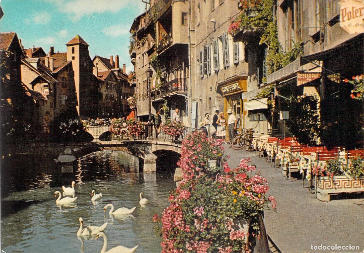 Postkarten: Postal de Annecy, el Canal del Thiou y el Casco Antiguo, Francia