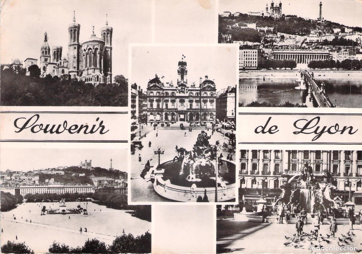 Postkarten: Postal Multivista de Lyon con Vistas de la Bas&iacute;lica y Plazas Principales