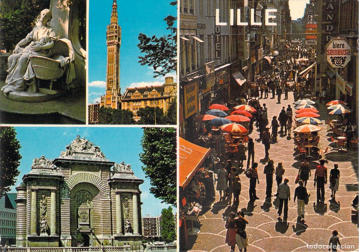 Postkarten: Postal de Lille, Francia: Vistas del Beffroi y Rue de B&eacute;thune