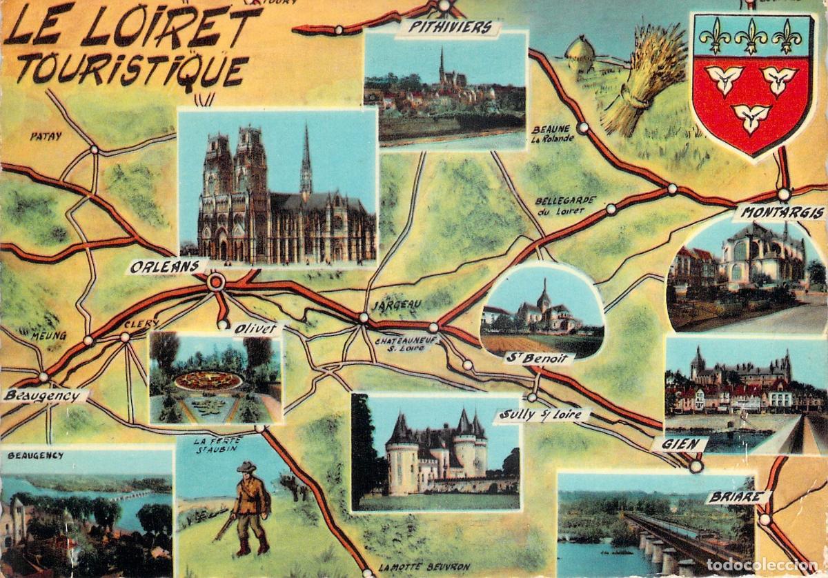Postkarten: Postal Mapa Tur&iacute;stico de Le Loiret Francia Orl&eacute;ans y Castillos