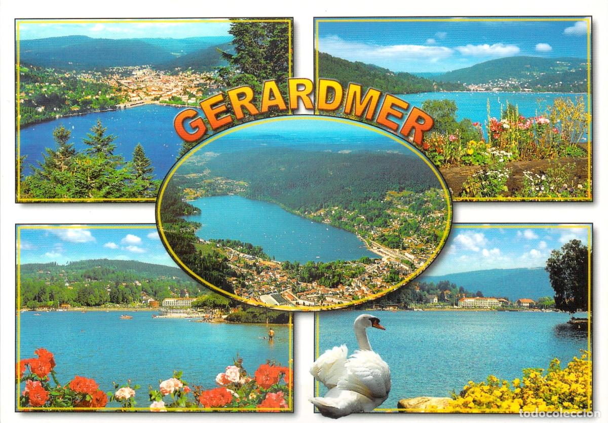 Cartes Postales: Postal de G&eacute;rardmer y su Lago, Vosges, Francia - Multi-vista con Cisne