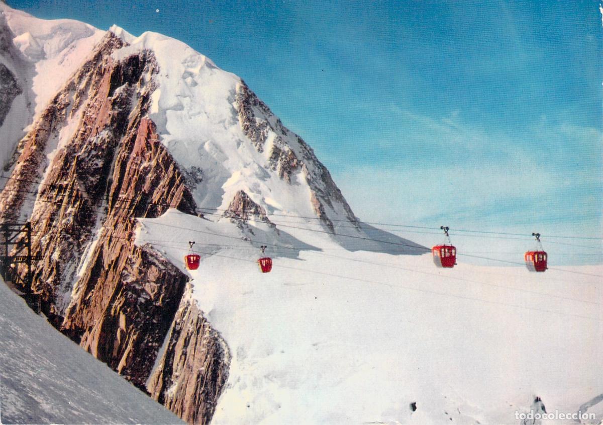Postais: Postal Chamonix Mont-Blanc Telef&eacute;rico de la Vall&eacute;e Blanche Alpes Franceses