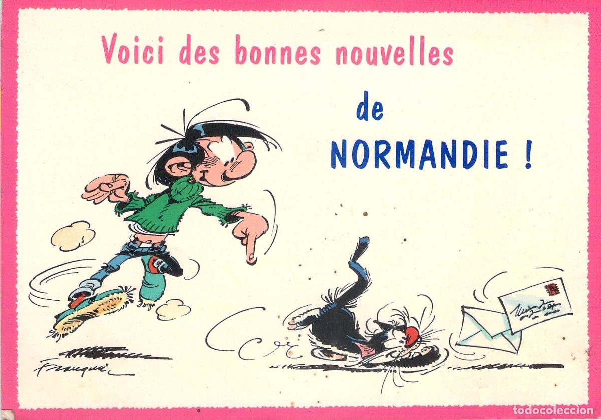 Postales: Postal de Gaston Lagaffe en Normand&iacute;a Ilustraci&oacute;n de Franquin