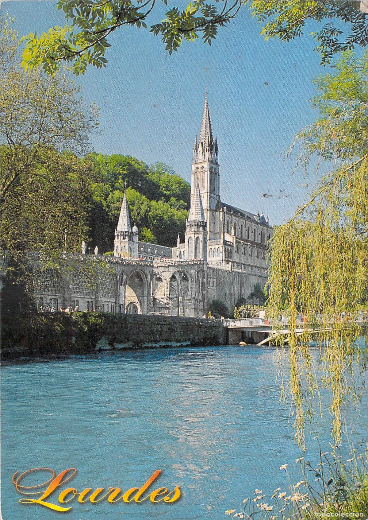 Postales: Postal de Lourdes: Vista de la Bas&iacute;lica y el R&iacute;o Gave de Pau