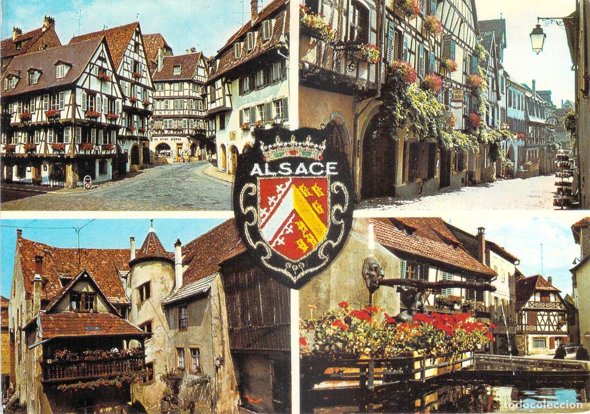 Postales: Postal Multivista de Alsacia con Colmar, Riquewihr y Ribeauvill&eacute;