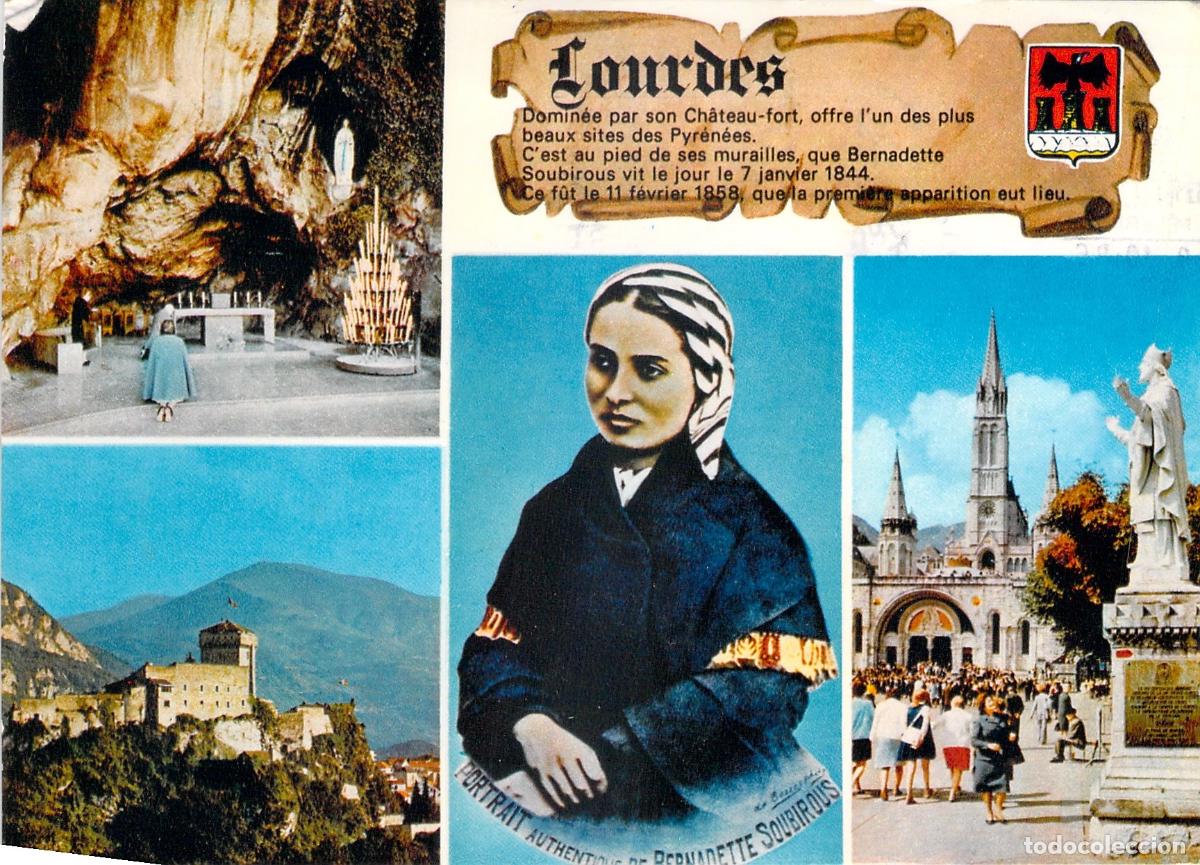 Postales: Postal de Lourdes: Santa Bernadette, Gruta y Santuario