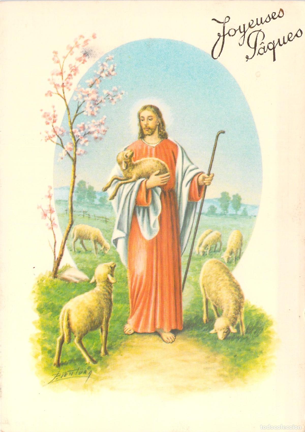 Postcards: Postal de Pascua Jesucristo el Buen Pastor Joyeuses P&acirc;ques