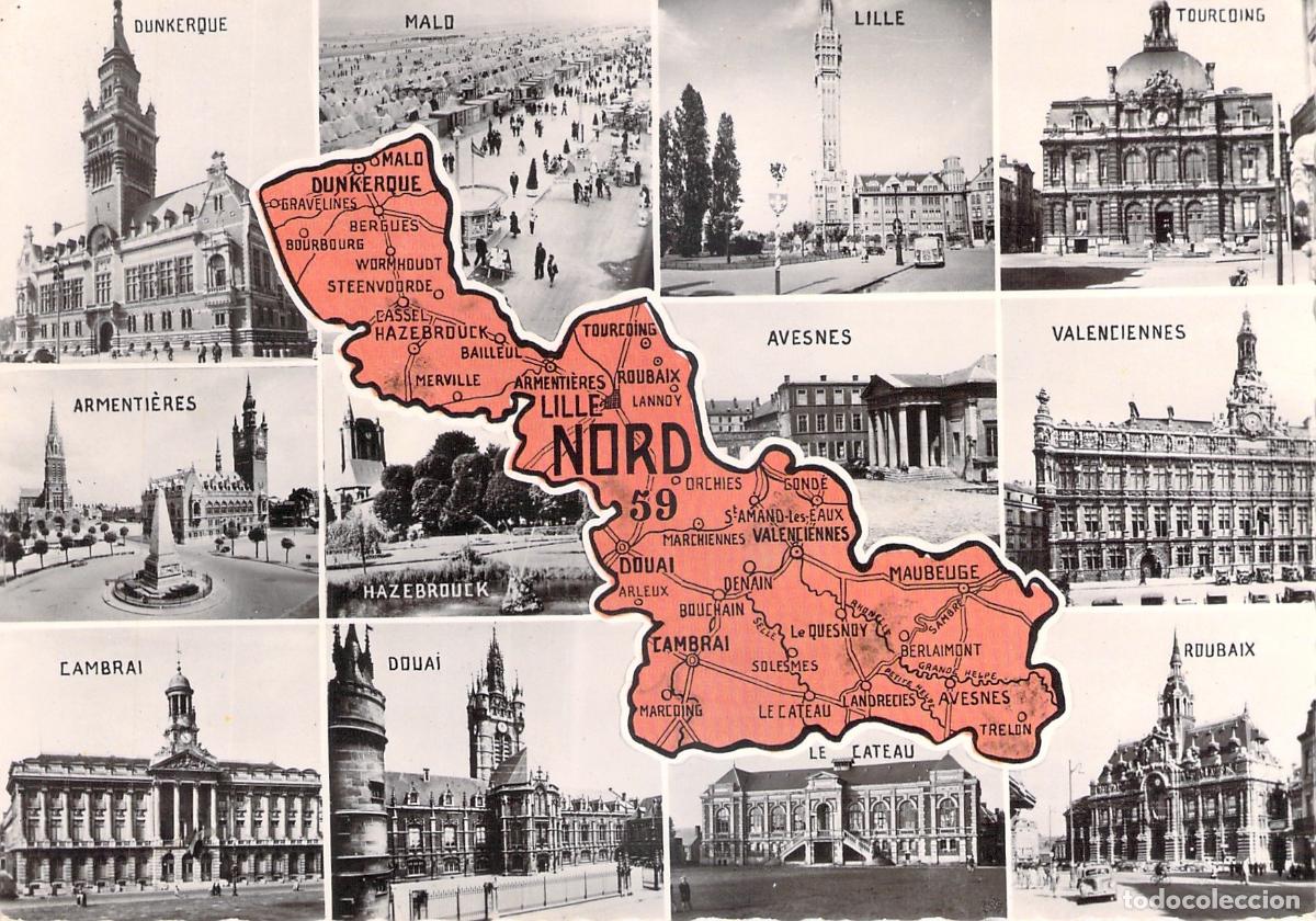 Postcards: Postal Multivista Departamento del Norte Nord Francia Mapa y Ciudades