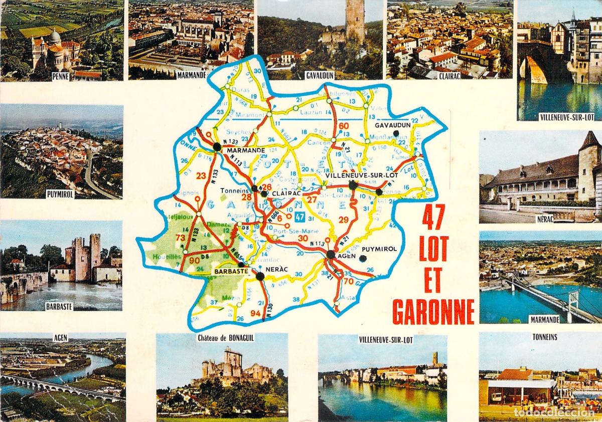 Postcards: Postal Tur&iacute;stica Lot-et-Garonne Francia con Mapa y Vistas Regionales