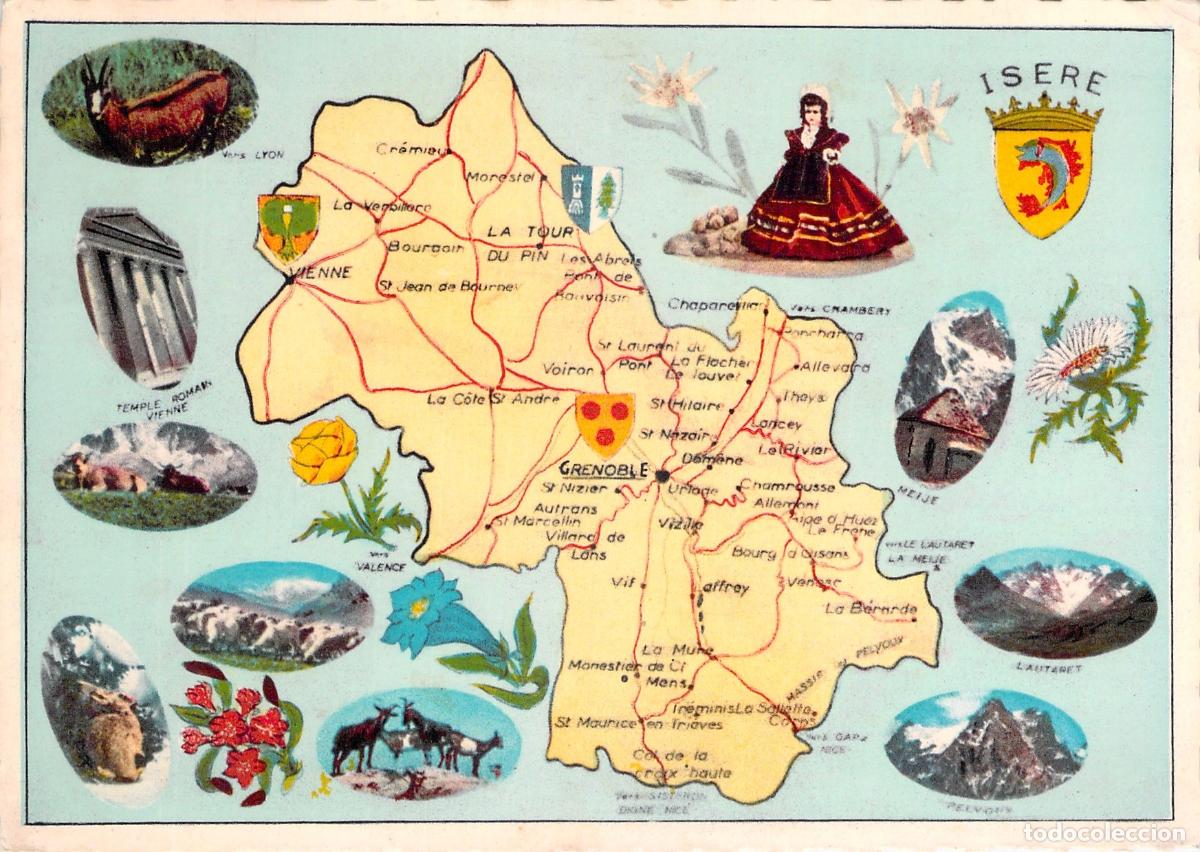 Postcards: Postal Mapa Ilustrado de Is&egrave;re Francia - Regi&oacute;n de los Alpes