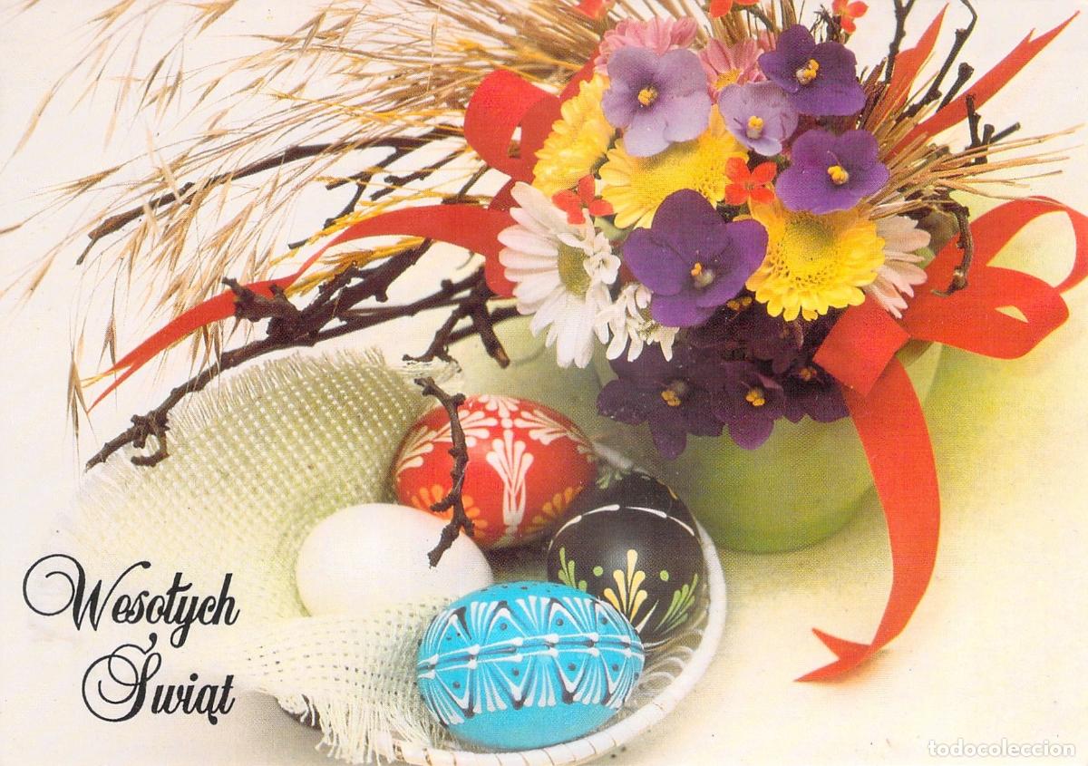 Postales: Postal de Pascua Polaca con Huevos Decorados y Flores