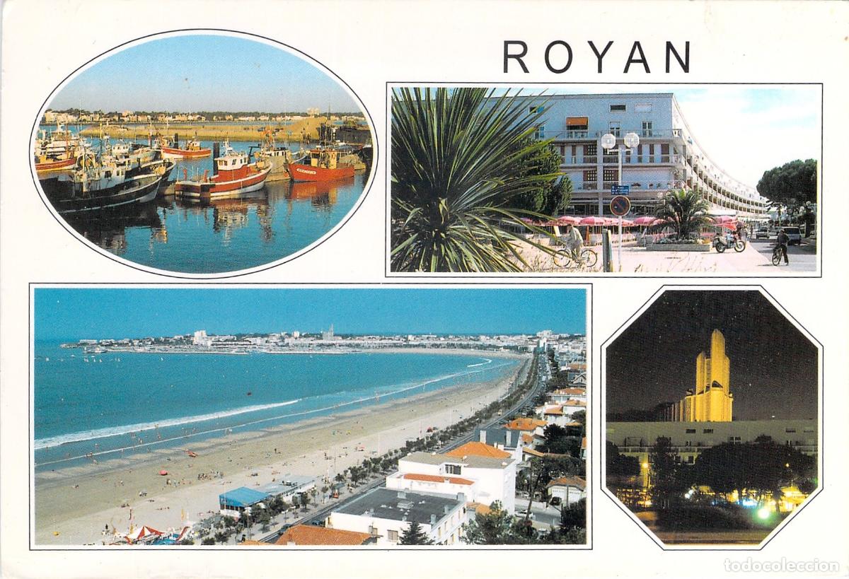 Postais: Postal de Royan, Francia - Vistas del Puerto, Playa e Iglesia