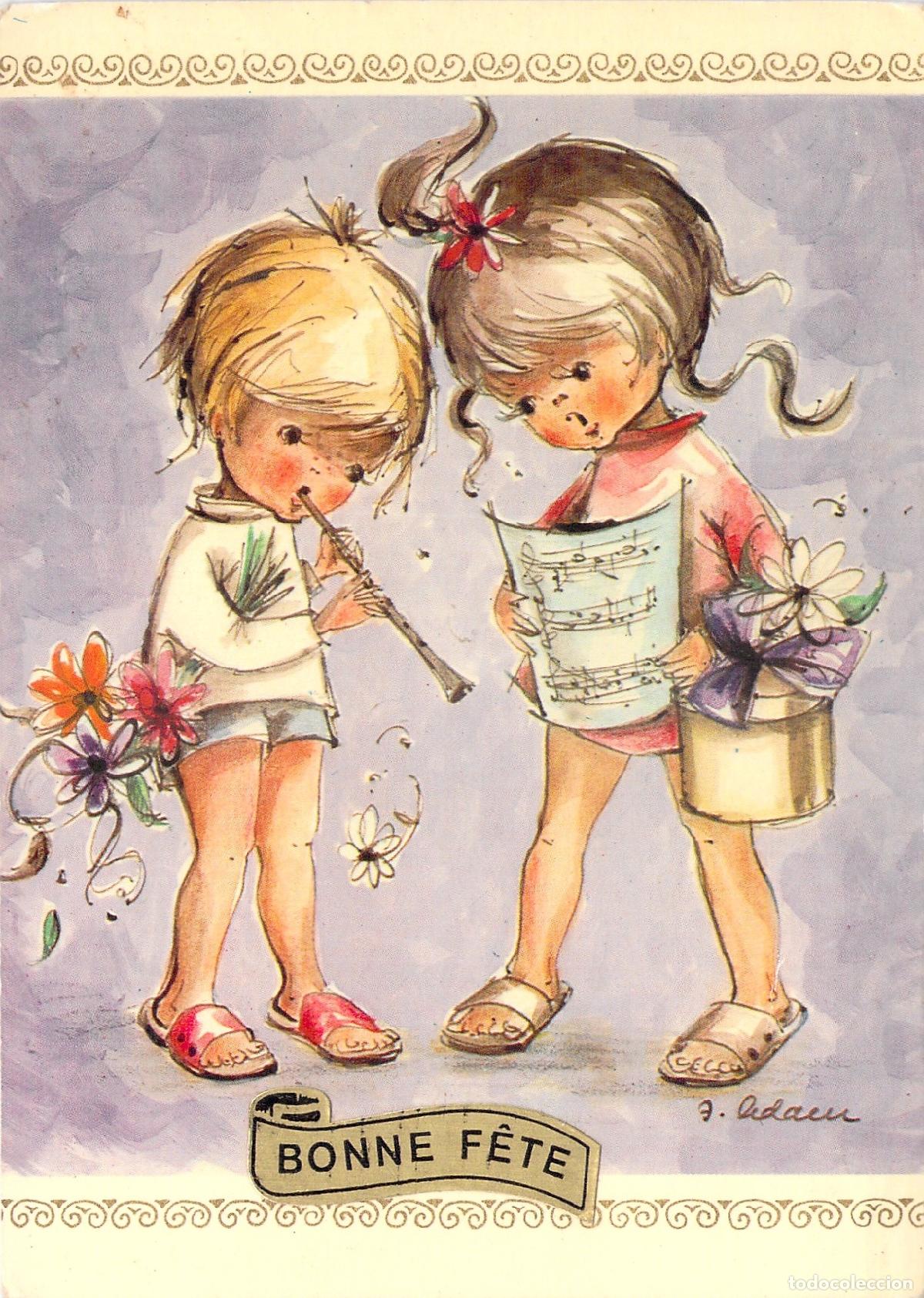 Postais: Tarjeta Postal de Ni&ntilde;os M&uacute;sicos con Mensaje Bonne F&ecirc;te