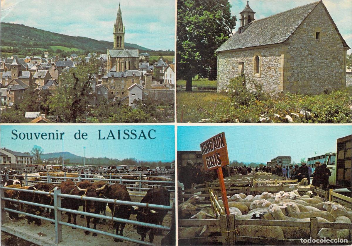Cartoline: Postal de Laissac, Aveyron - Vistas del Pueblo y Mercado de Ganado