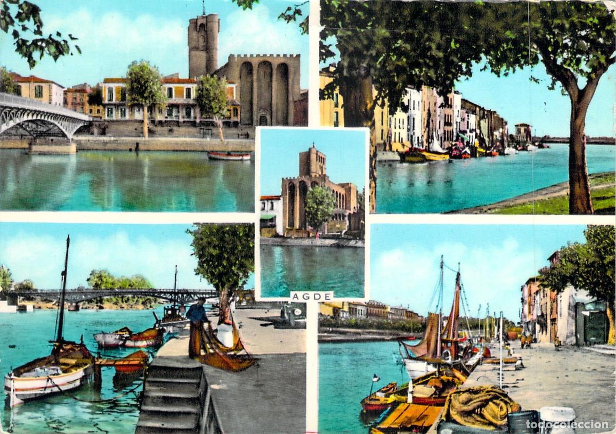 Cartoline: Postal Multivista de Agde, Francia - Vistas del R&iacute;o y Catedral
