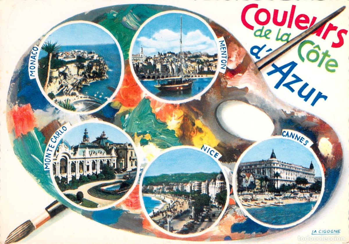 Cartoline: Postal de la Costa Azul con dise&ntilde;o de paleta art&iacute;stica