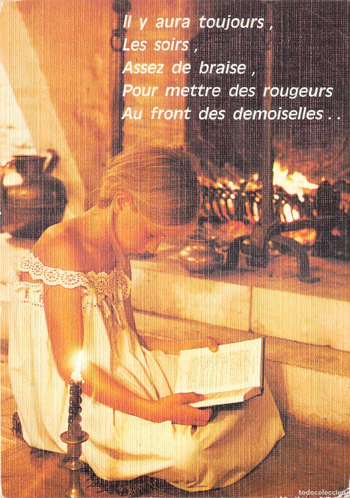 Postales: Postal Ni&ntilde;a Leyendo junto a la Chimenea con Matasellos Especial