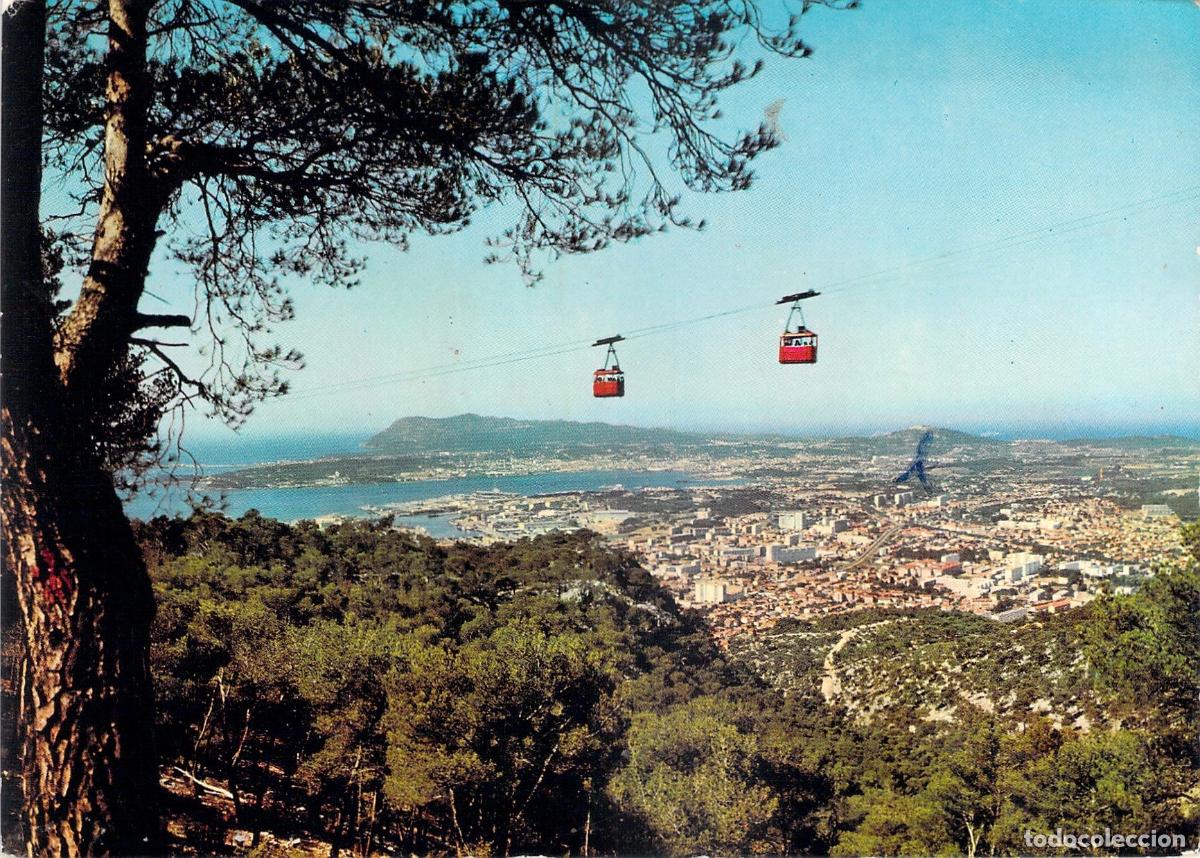 Postales: Postal de Toulon Francia y Telef&eacute;rico del Monte Faron con Vista al Mar