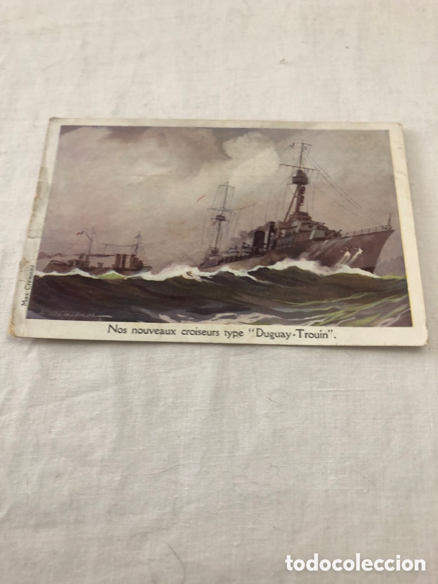 Postales: Es una postal antigua francesa con ilustraci&oacute;n de barcos de guerra.