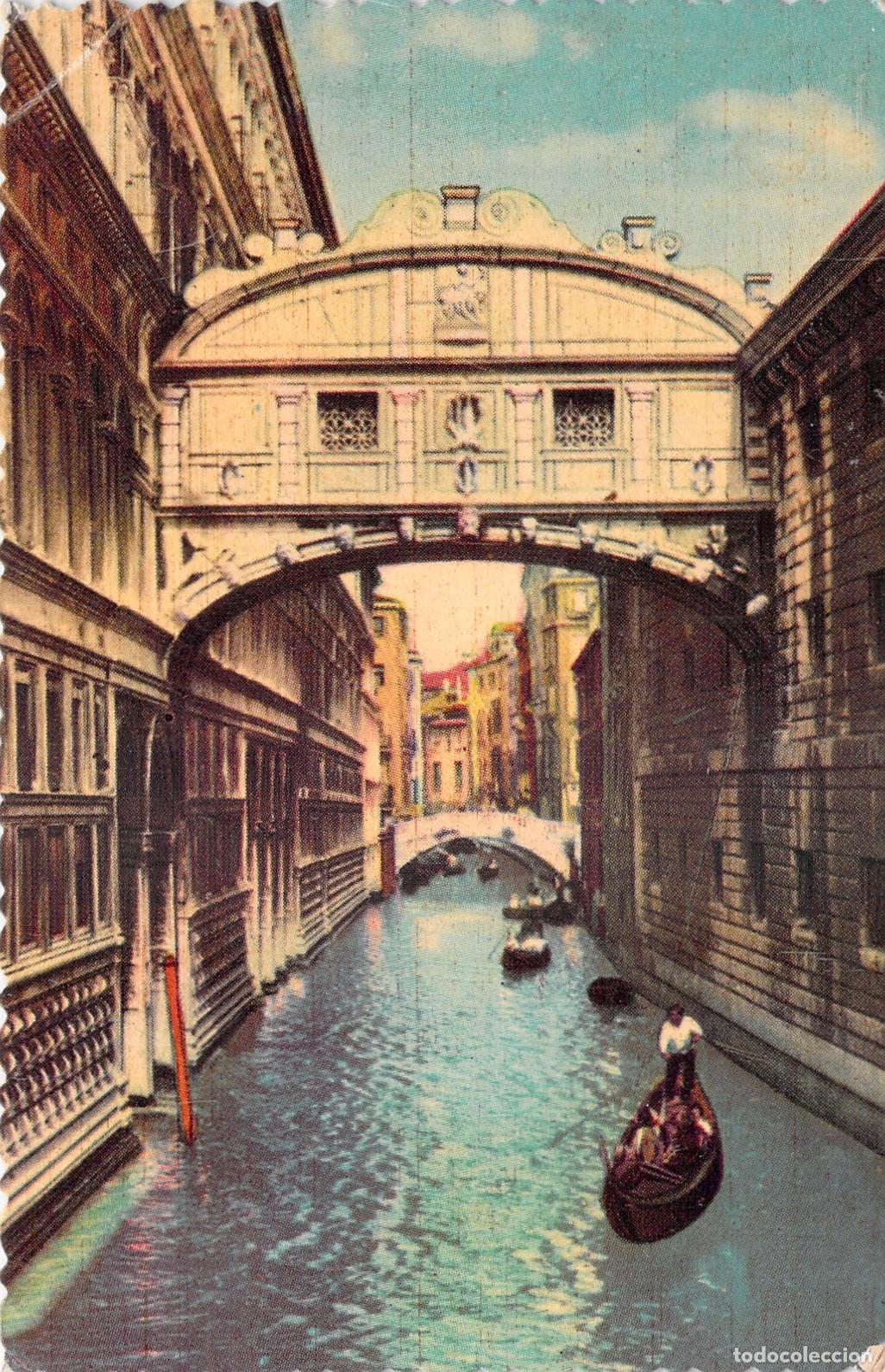 Postales: Postal del Puente de los Suspiros en Venecia con G&oacute;ndola