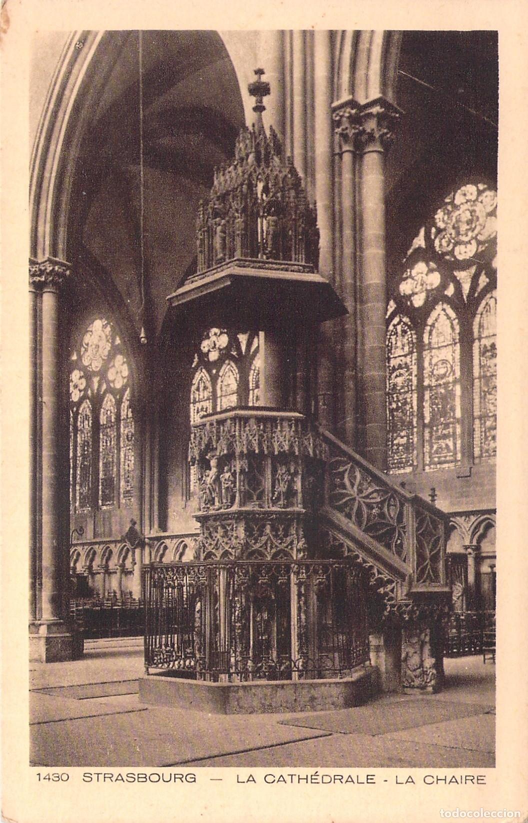 Postales: Postal de la Catedral de Estrasburgo, Detalle del P&uacute;lpito G&oacute;tico