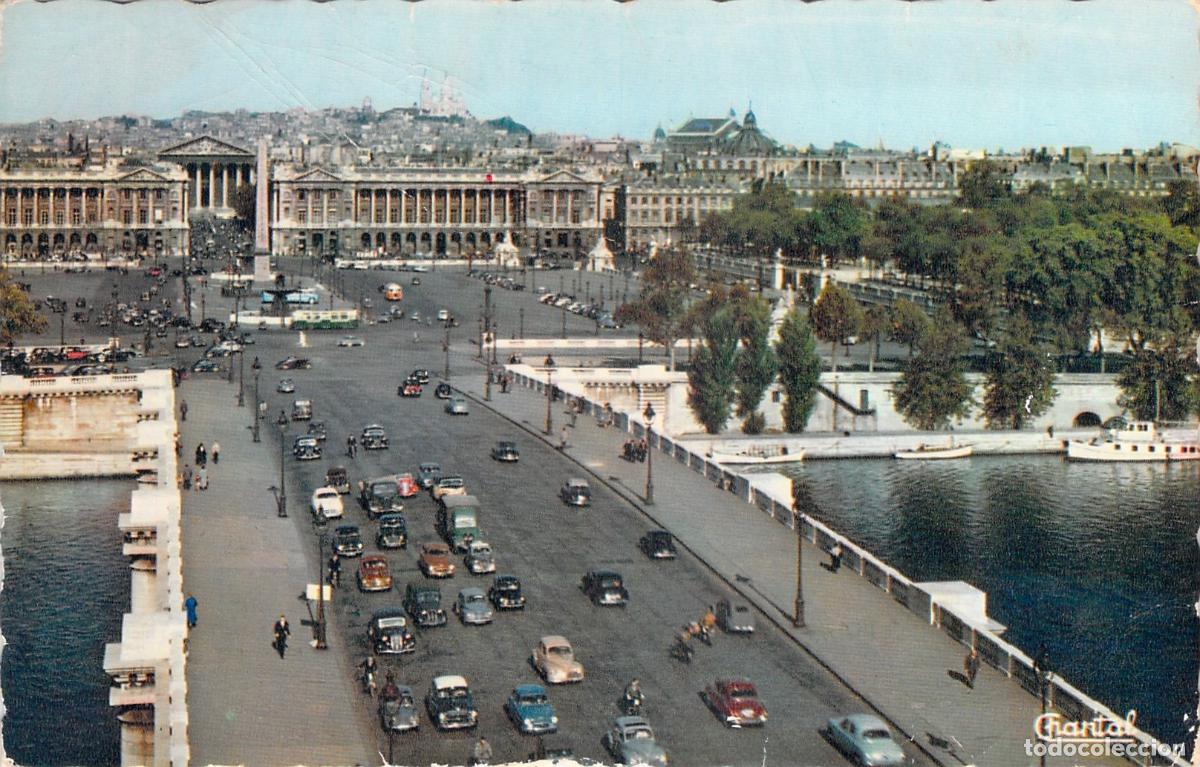 Postales: Tarjeta Postal Place de la Concorde Par&iacute;s con Coches de &Eacute;poca