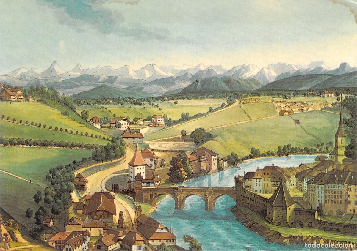 Postales: Postal de Berna, Suiza - Puente Untertorbr&uuml;cke y Paisaje Alpino