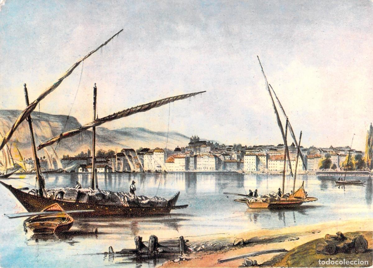 Postales: Tarjeta Postal Ginebra Antigua Barcos en el Lago Lem&aacute;n