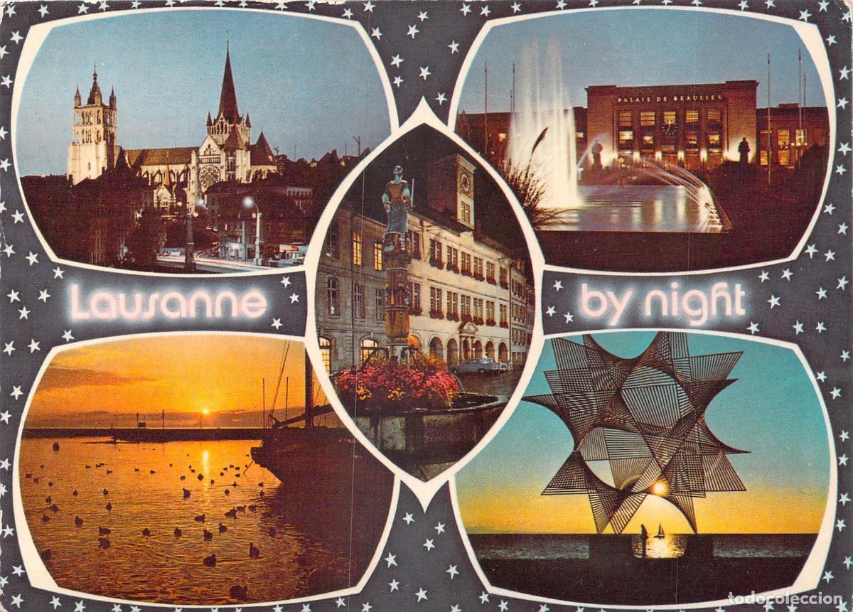 Postcards: Postal de Lausanne Suiza de Noche con Vistas M&uacute;ltiples