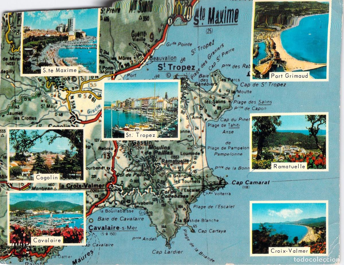 Postales: Postal Multivista de la Costa Azul Francesa con Mapa y Vistas del Var