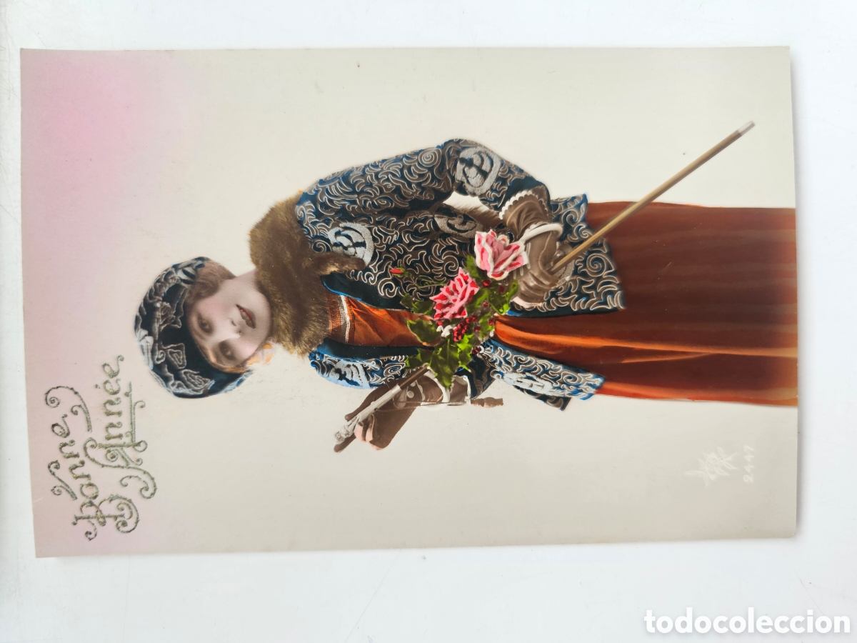 Postales: Magn&iacute;fica postal de chica con Bast&oacute;n Bonne ann&eacute;e Maria Lluisa Figueras 1900s 1910s Alemania Deutsch